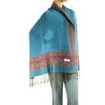 thumbnail image 2 of Falari Women's Large Double Layered Pashmina Shawl Wrap Border Pattern Scarf Light Turquoise, 2 of 4