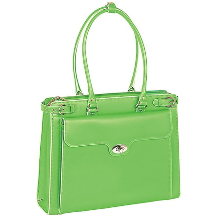 W Series | WINNETKA | 15" Leather Laptop Briefcase w/ Removable Sleeve - Green