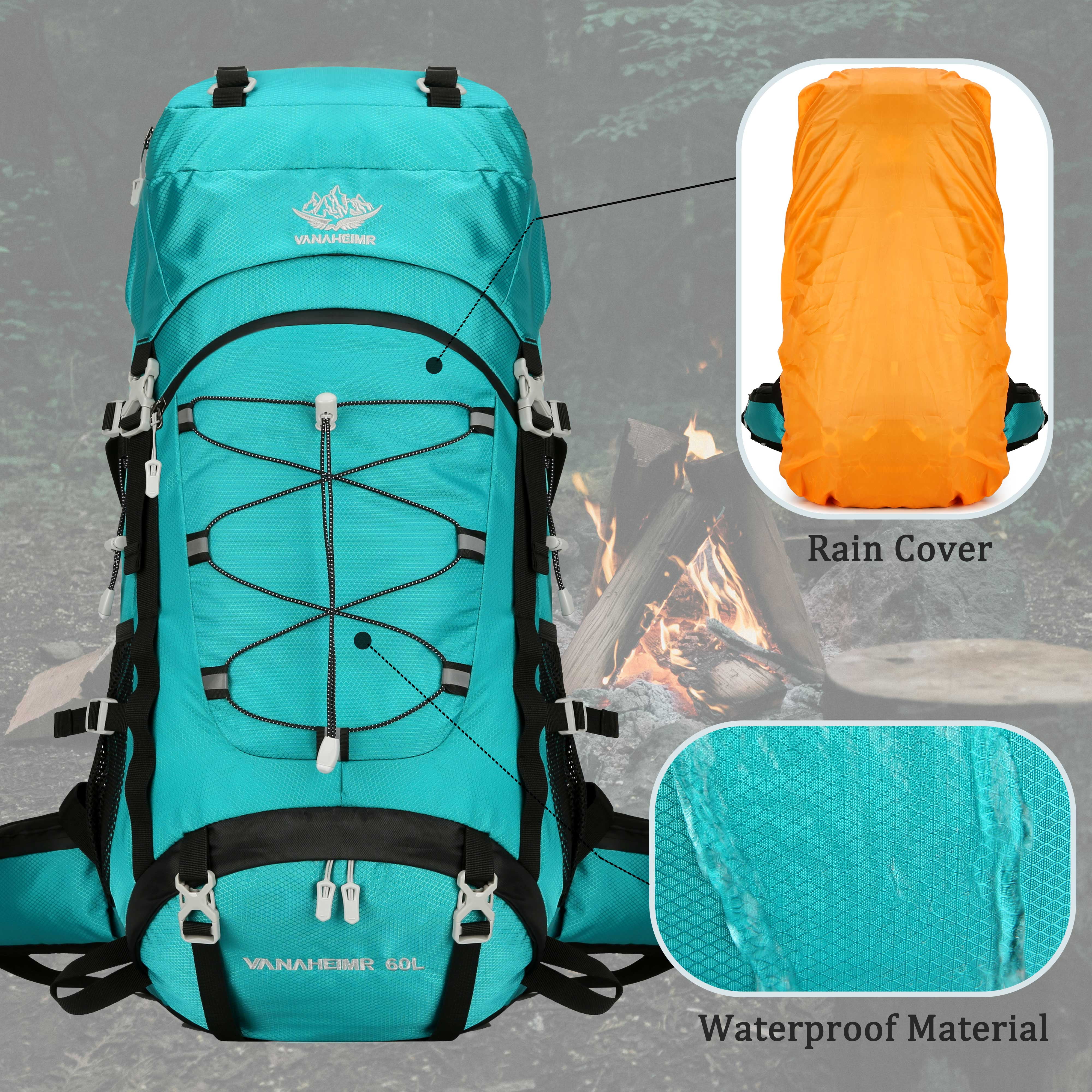 60L Travel Hiking Camping Backpack with Rain Cover, Backpack Water Resistant,Climbing Backpack for Men Women