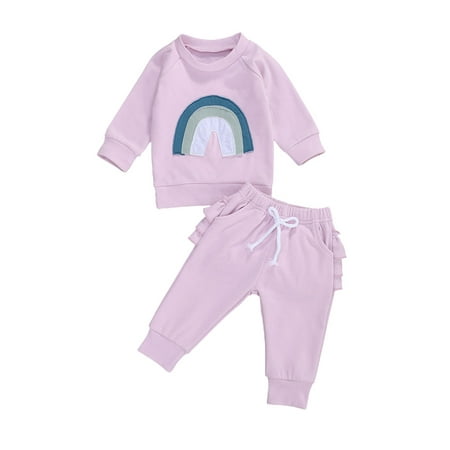 

Emmababy Baby Girl 2Pcs Autumn Clothes Sets Rainbow Long Sleeve Top Ruffle Pants