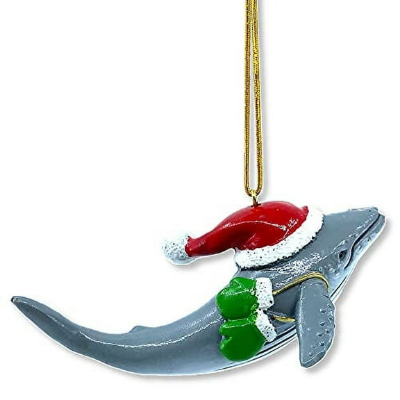 Humpback Whale with Santa Hat Ornament