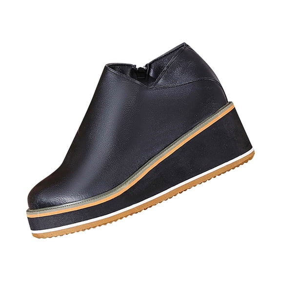 Black Ladies Short Boots With Wedge Heel Design For Everyday Comfort And Style
