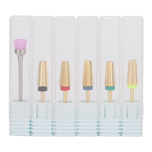 Brocas multifuncionales para uñas de acero de tungsteno 5 en 1, cabezal de pulido para manicura, herramienta dorada