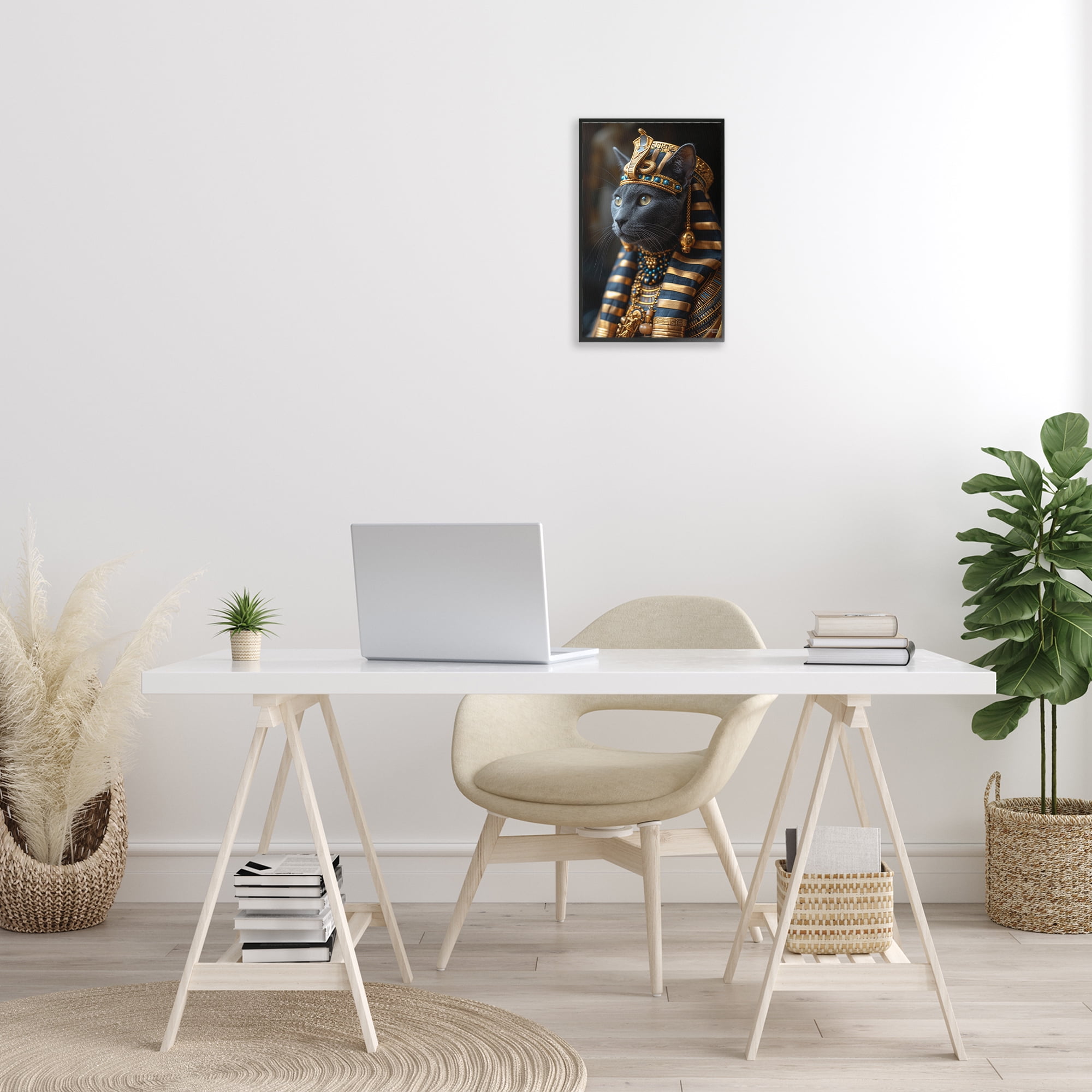 Stupell Industries Egyptian Pharaoh Cat Novelty Painting Black Framed Art Print Wall Art, 12 x 18