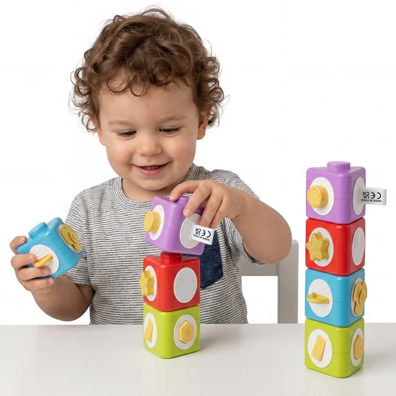 Stacking Toys for Toddlers 1-3, Baby Stacking Toys with 4 Colorful Sensory Building Blocks, Montessori Baby Toys for 1 Year Old Birthday Gifts