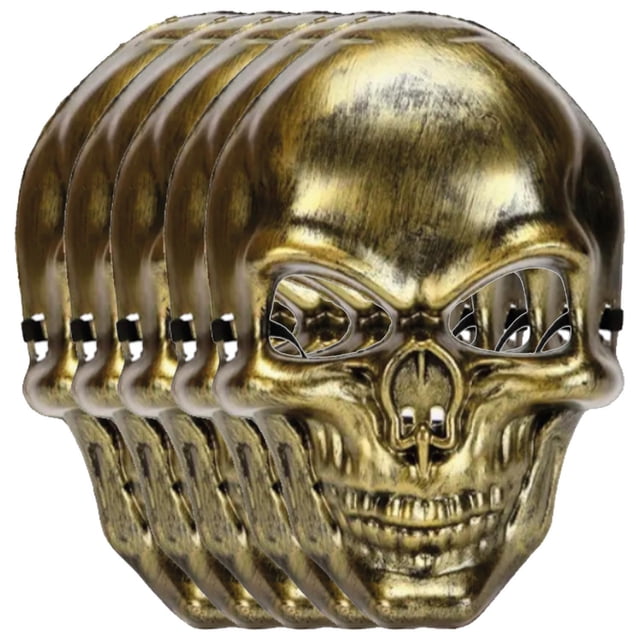 Máscara Cosplay Terrorífico SkullGold 5Pzas 16x24.5cm Poliéster Oro Máscaras de Calavera.
