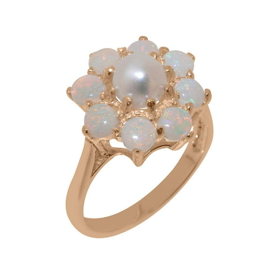 LBG British Made 9k Rose Gold Cultured Pearl & Opal Womens Statement Ring - 33 size options - Size 8.25