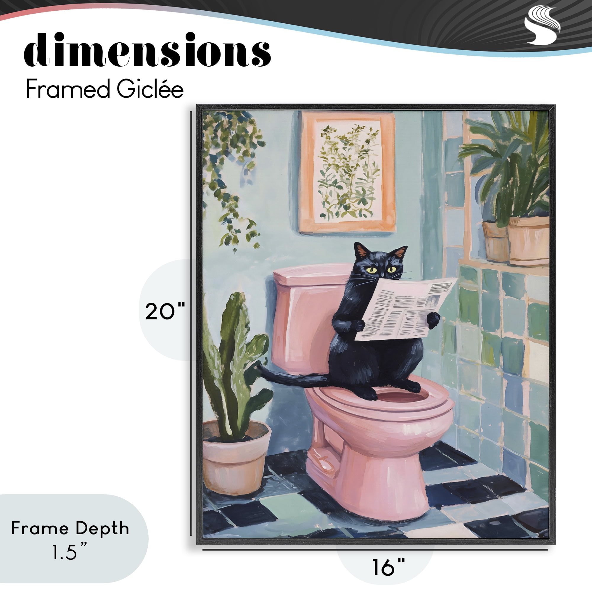 Stupell Industries Cat Reading on Pink Toilet Black Framed Giclee Art, design by The Prints Vibe