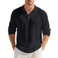 thumbnail image 2 of Men's Linen Shirts Casual Long Sleeve Polo Shirts Classic Button Down Collared Golf T-Shirts Lightweight Fall Tops, 2 of 9