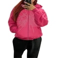 thumbnail image 1 of Women Zip up Jacket Rhinestone Spider Web Print Hoodies Sweatshirt, 1 of 5
