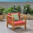 thumbnail image 2 of Jopath Outdoor Club Chair with Slatted Seating and Cross-Back, Accent Chair with Cushion for Patio Balcony Garden Teak, 2 of 9
