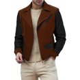 thumbnail image 1 of FOCUSNORM Men's Zip Up Patchwork Jacket Woolen Leather Long Sleeve Contrast Color Lapel Neck Casual Coat, 1 of 8