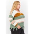 thumbnail image 3 of MADE WITH LOVE Pull à Manches Longues et Col V à Franges Vert Womens Plus 3X, 3 of 3
