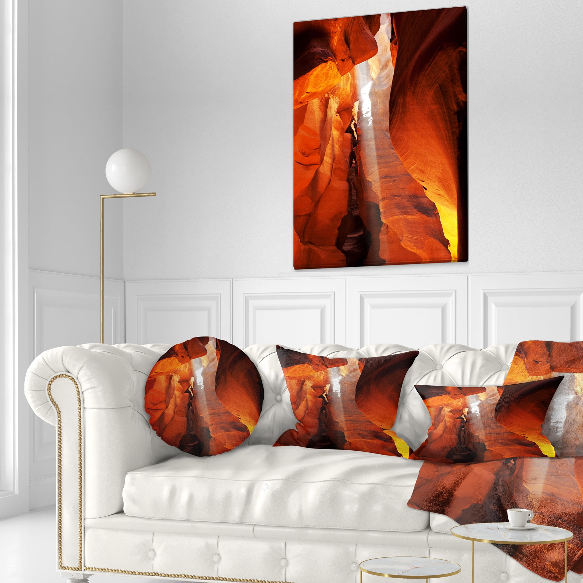 Designart Antelope Canyon in Sunlight Rays - African Landscape Printed Throw Pillow - 12x20