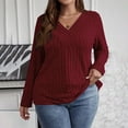 thumbnail image 2 of Lenpel Plus Size Tops for Women Long Sleeve V Neck Ribbed Knit Pullover Tunic Tops Lightweight Fall Sweaters, 2 of 7