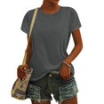 thumbnail image 7 of CIENVNSTG Womens Summer Tops Short Sleeve Crew Neck Shirts Solid Color Cute Trendy Basic Tunic Blouses Gray XXL, 7 of 7