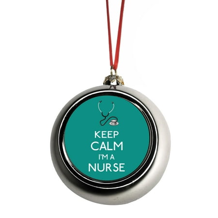 Teal Christmas Baubles Ornaments Medical Keep Calm I'm a Nurse in Teal Gift Appreciation Bauble Christmas Ornaments Silver Bauble Tree Xmas Balls ()
