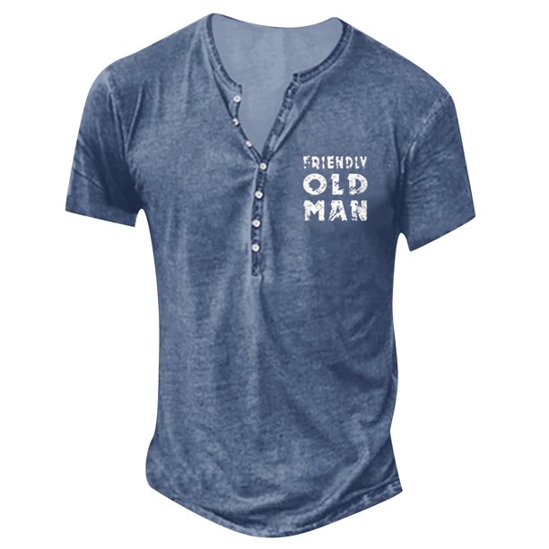 Men'S Printed T-Shirt Outdoor Retro Button Loose Short Sleeve Top S