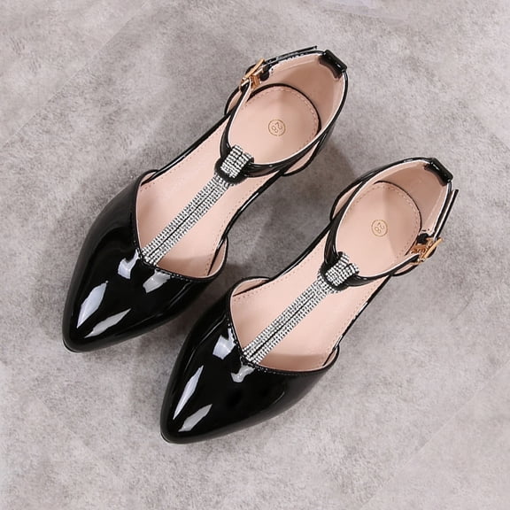 ITSAME Girls Dress Shoes, Low Block Heel Closed Toe Ankle Strap Fashion Wedding Party Heel Sandals Black 12.5(Little Kids)