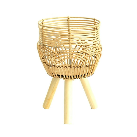 Nueva maceta tejida de bambú con patas de madera para decorar apartamentos y hogares.