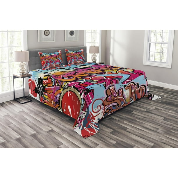 Graphic Bedspread Set Hip Hop Street Culture Harlem New York City Wall Graffiti Art Spray Artwork Image Decorative Quilted Coverlet Set With Pillow Shams Included Multicolor By Ambesonne Walmart Com Walmart Com