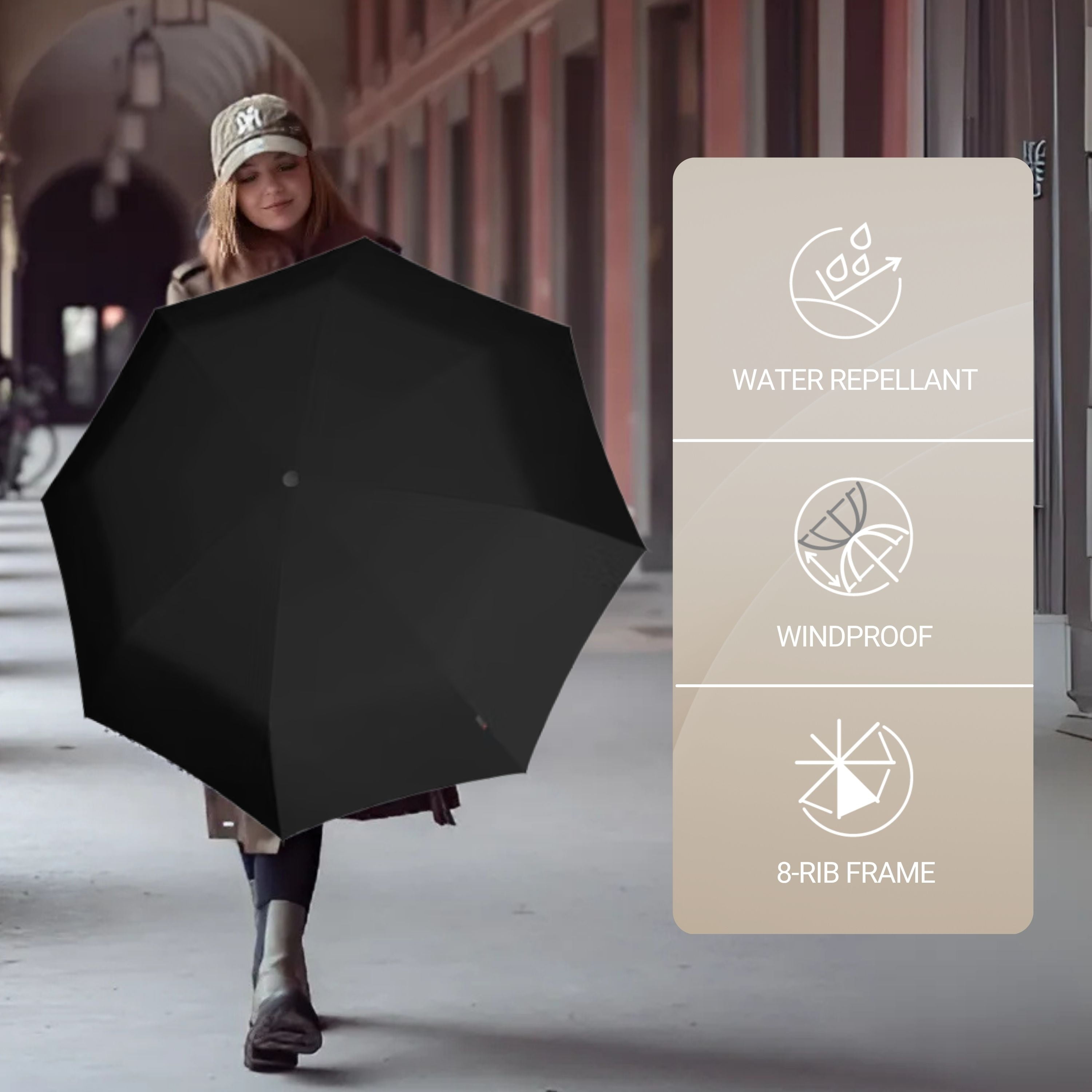 Knirps A.200 Medium Duomatic Windproof Rain Umbrella for Adults in Black – Automatic Open Close Design, 38.5" Wind Resistant Canopy, Durable Steel Frame, Travel Case Included
