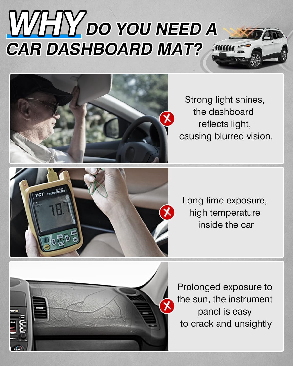 Canvcle Dash Cover Fits for Jeep Cherokee 2014-2023 (NOT for Grand Cherokee) (Only Fits Cherokee Latitude) Dashboard Cover Mat for Cherokee Accessories