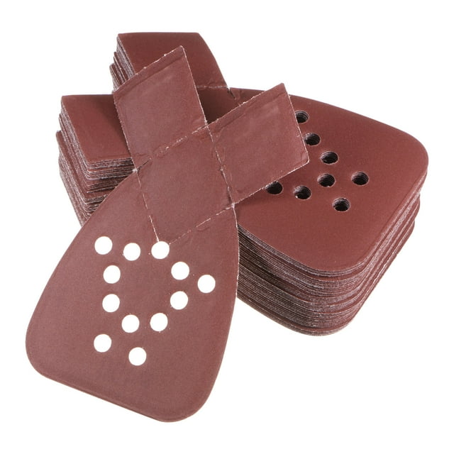 Unique Bargains 40 Packs 400 Grits 12 Holes Hook & Loop Sandpapers Triangular Sanding Pads Sheets with Extra Tips