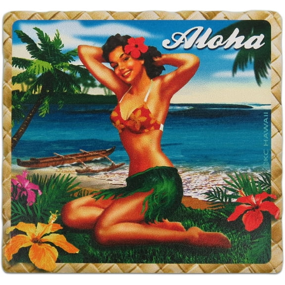 Souvenir Wood Pin Up Girl Posing Sandstone Coaster