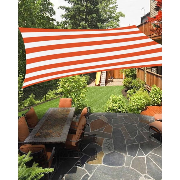 Orange and Waterproof Sun Shade Sail White Stripes Outdoor Patio Sun Shades Canopy UV Block Waterproof Sunshade for Garden Backyard Deck Pergola 14x18 Ft