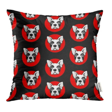 YWOTA Red Food with Cute Dogs on Black Design French Bulldog Pattern White Animals Ball Pillow Cases Cushion Cover 20x20 (Best Food For French Bulldog Uk)