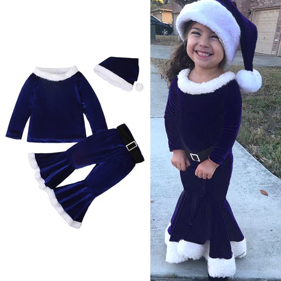 Elf Toddler Outfit Long Sleeve Top Flare Pants and Hat Set Holiday Outfit Toddler Girl Christmas Outfit 3-4 Years