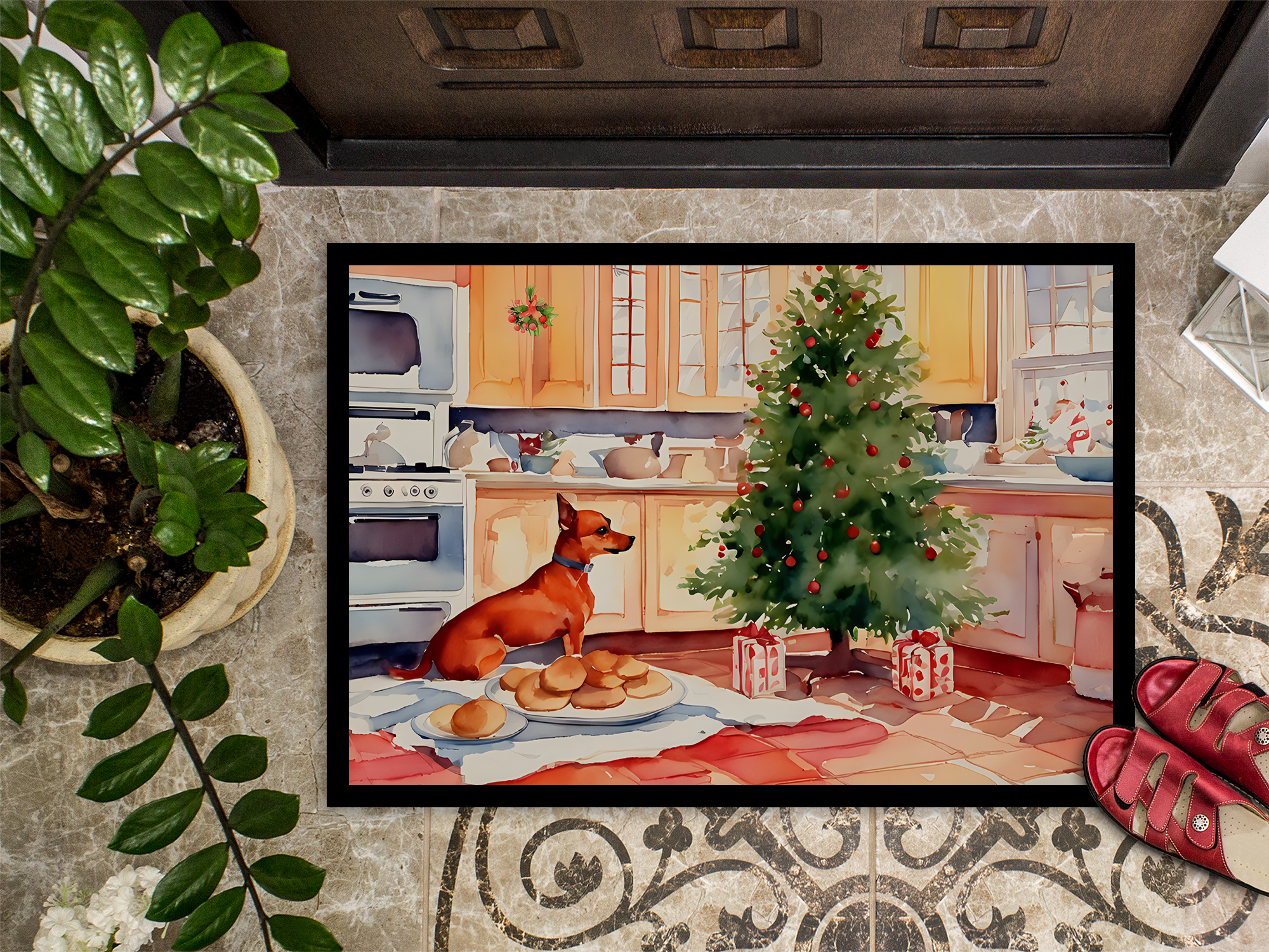 Carolines Treasures DAC3853MAT 18 x 27 in.  Miniature Pinscher Christmas Cookies Doormat