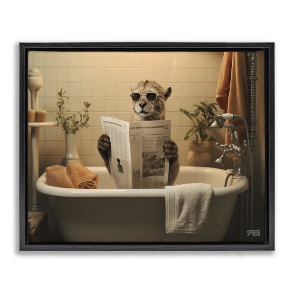 Stupell Industries Victorian Wild Cat in Bathtub Black Floating Frame Canvas Art, 21 x 17, by RB