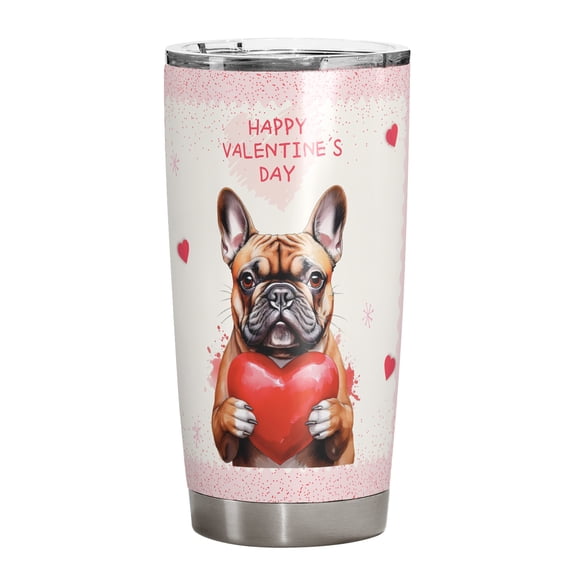 Happy Valentine's Day French Bulldog Brings Love Heart 20oz Stainless Steel Tumbler Insulated Cup with Lid Dog Lover Gifts - 02028