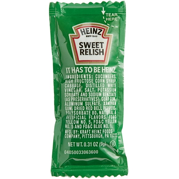 Heinz Sachets de Portions de Relish Sucré de 9 Grammes - 200/caisse