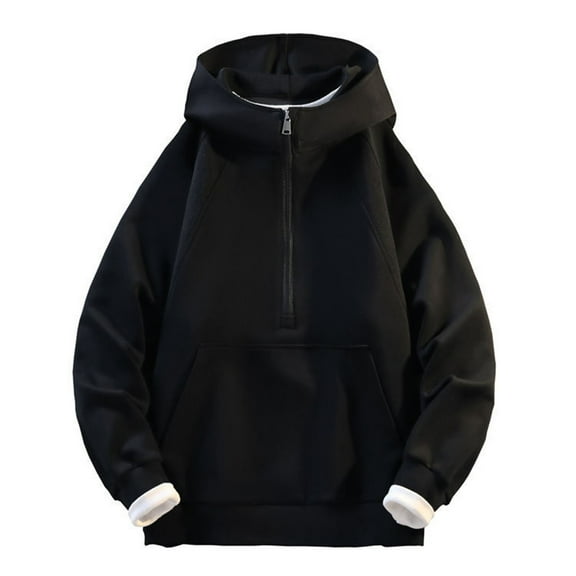 VSSSJ Quarter Zip Hoodies for Men Plus Size Long Sleeve Drop Shoulder Hoodie 1/4 Zip Up Casual Hooded Pullover Sweatshirt with Pocket Black XL
