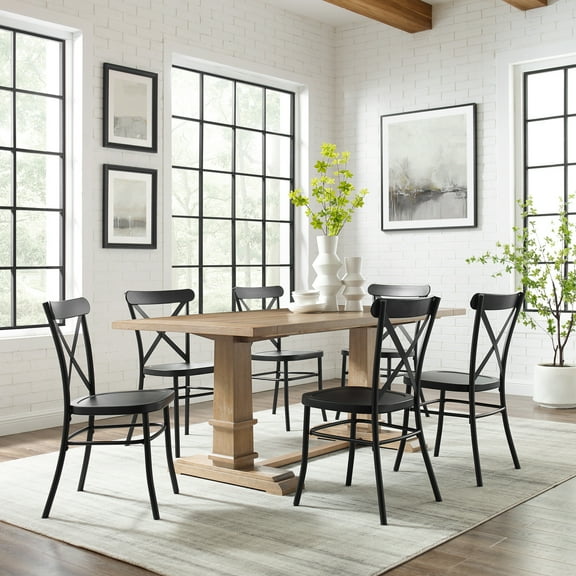 Modern Farmhouse Dining Set - 7 Piece Table & Chairs - Rectangular Dining Room Set - Matte Black & Rustic Brown