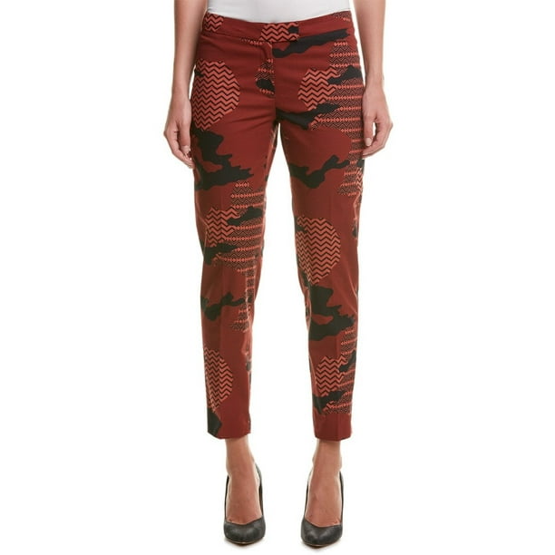 Anne Klein - Anne Klein NEW Burnt Red Womens Size 12 Tab-Front Printed Cropped Pants - Walmart