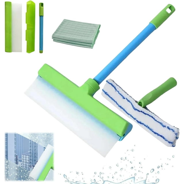 Aquaswipe Window Squeegee, Aquaswipe 3-in-1 Recyclable Silicone Window Squeegee Kit, Rotatable Rubber Squeegee with Microfiber Scrubber, Shower Glass Mirror Window Door Cleaner