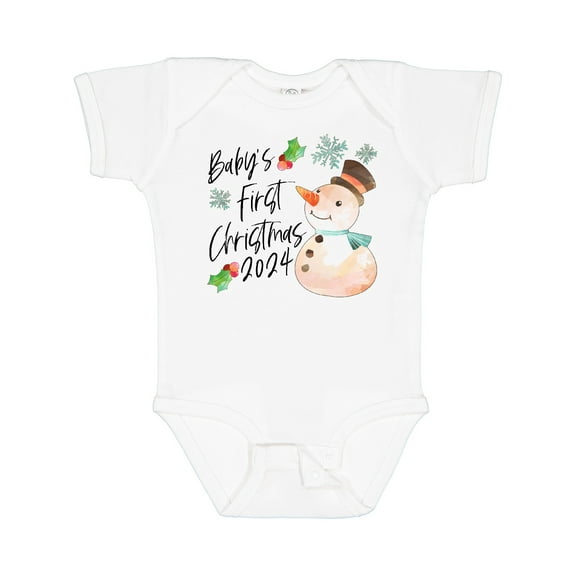 Inktastic Baby's First Christmas 2024-snowman and Holly Boys or Girls Baby Bodysuit