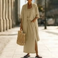 thumbnail image 2 of Miluxas Women's Summer Lightweight Three-piece Set Loose Fit Cardigan +Tank Top +Maxi Skirt Casual Wear Set Khaki, 2 of 9