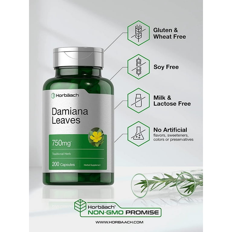 Horbaach Damiana Leaf Extract, 750mg, 200 Capsules, Herbal Supplement -  Walmart.com
