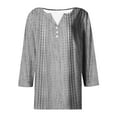 thumbnail image 4 of ZQUUVOU Women's T-Shirt Casual Printed V-Neck Button 3/4 Sleeve V-Neck Loose Blouse Gray (L), 4 of 5