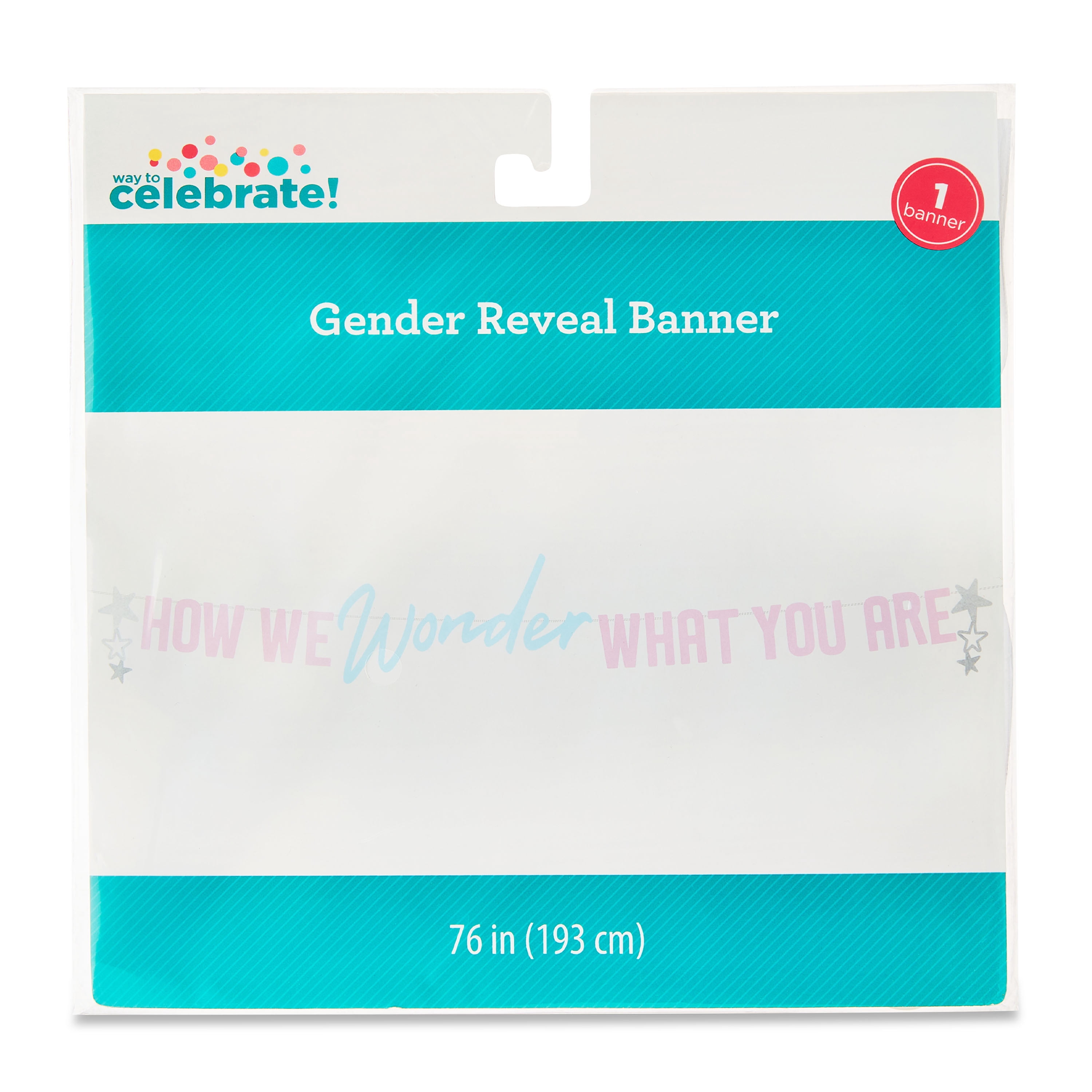 Pink/Blue Gender Reveal How We Wonder What You Are Banner, 76", by Way To Celebrate