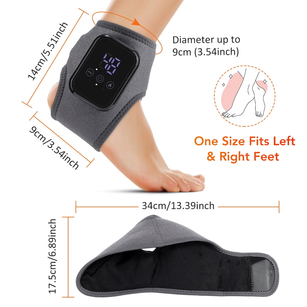 Ankle Heating Pad with Massage, 2Pcs Cordless Heated Ankle Brace Wrap, 3 Heat & Vibration Settings, USB Rechargeable Ankle Massager for Pain Relief, Gray