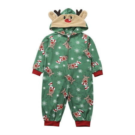 

Spring hue Christmas Family Matching Hoodie Pajamas Reindeer One Piece Jumpsuit Zipper Pjs
