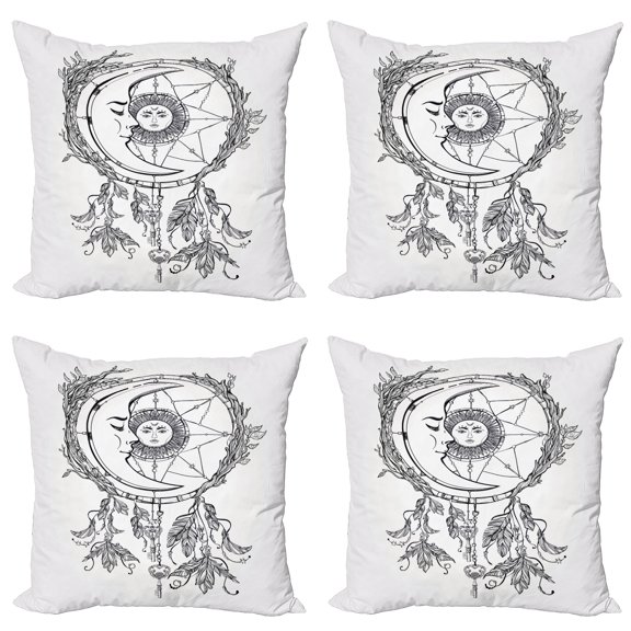 Ambesonne Tribal Throw Pillow Cover 4 Pack, Dreamcatcher Moon, 20", Black White