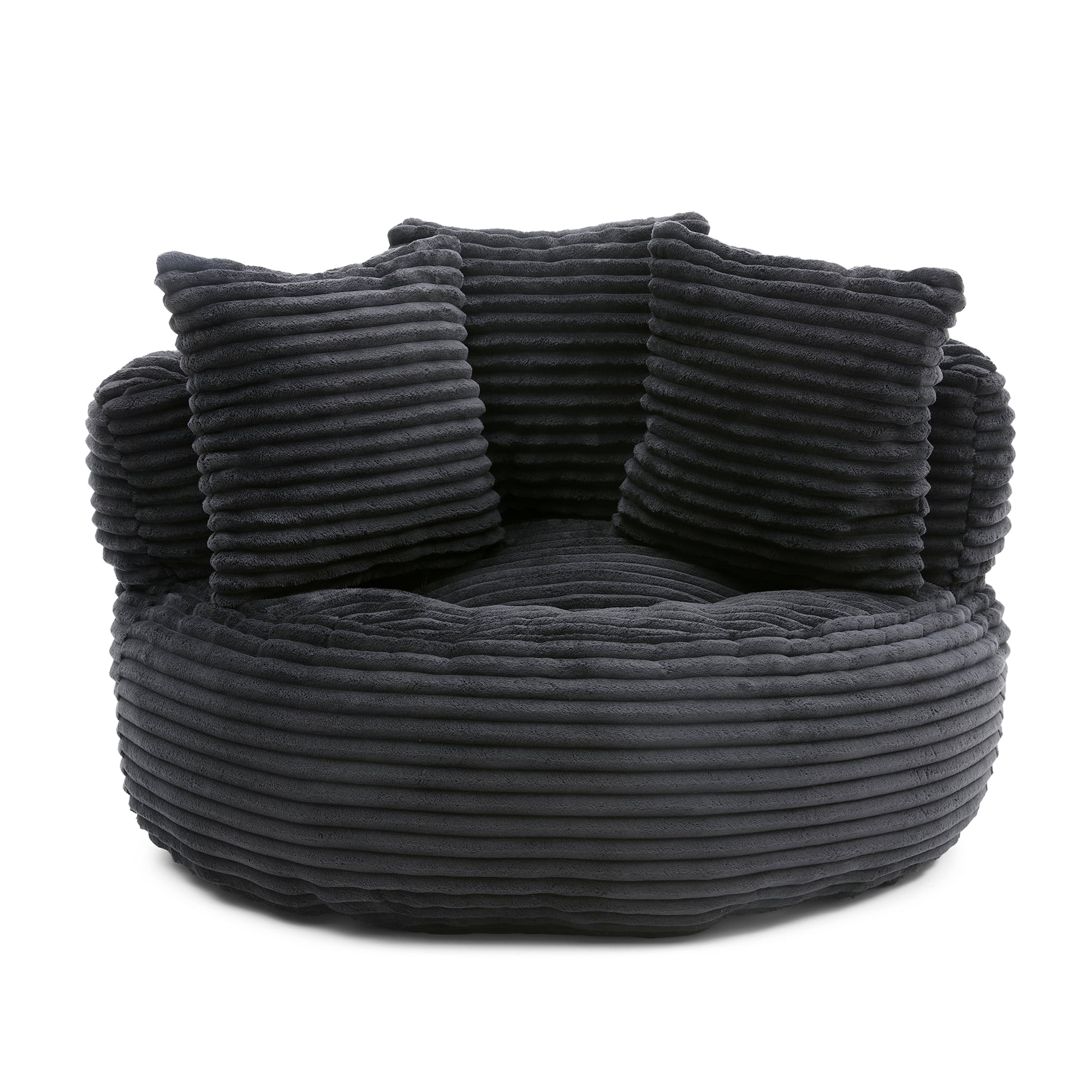 MDQMD 45"Oversized Bean Bag Chair Round with Armrests Corduroy Fabric 3 Pillows Comfy Lazy Sofa for Adults Giant Bean Bag Chair for Living Room Bedroom Gaming Reading Black