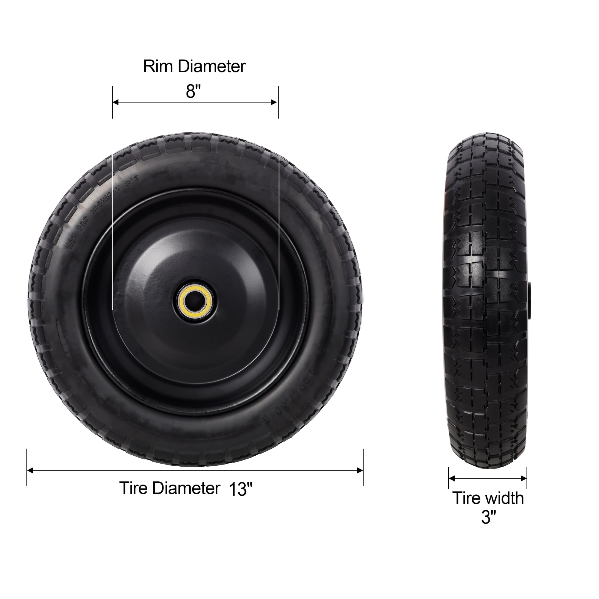 Leumius 4-Pack 13in Flat-Free PU Foam Tires Fit Wheelbarrow for Garden Wagon Cart, Hand Trucks and Utility Cart with 3/4" and 5/8" Bearings Kit